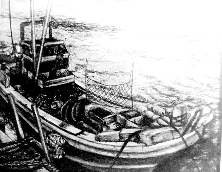 Fishing boat - drawing by Han Wen Zhang
