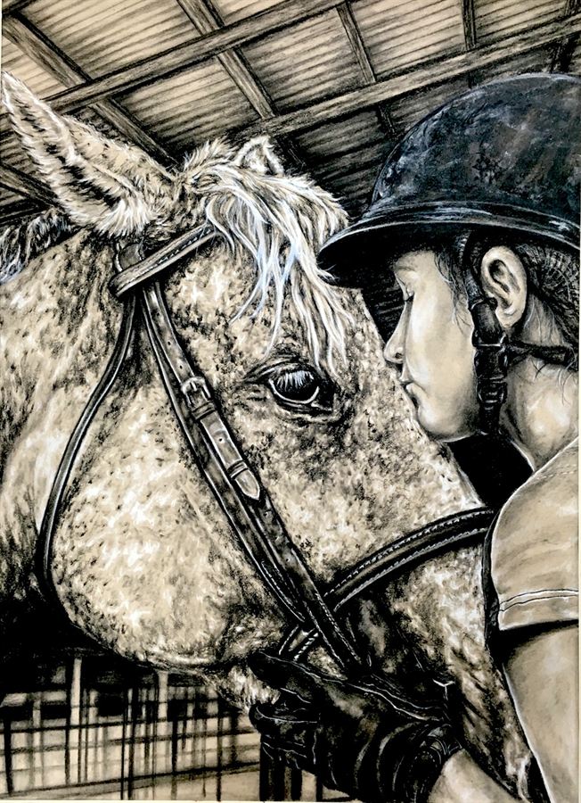 Horse and rider - drawing by Han Wen Zhang