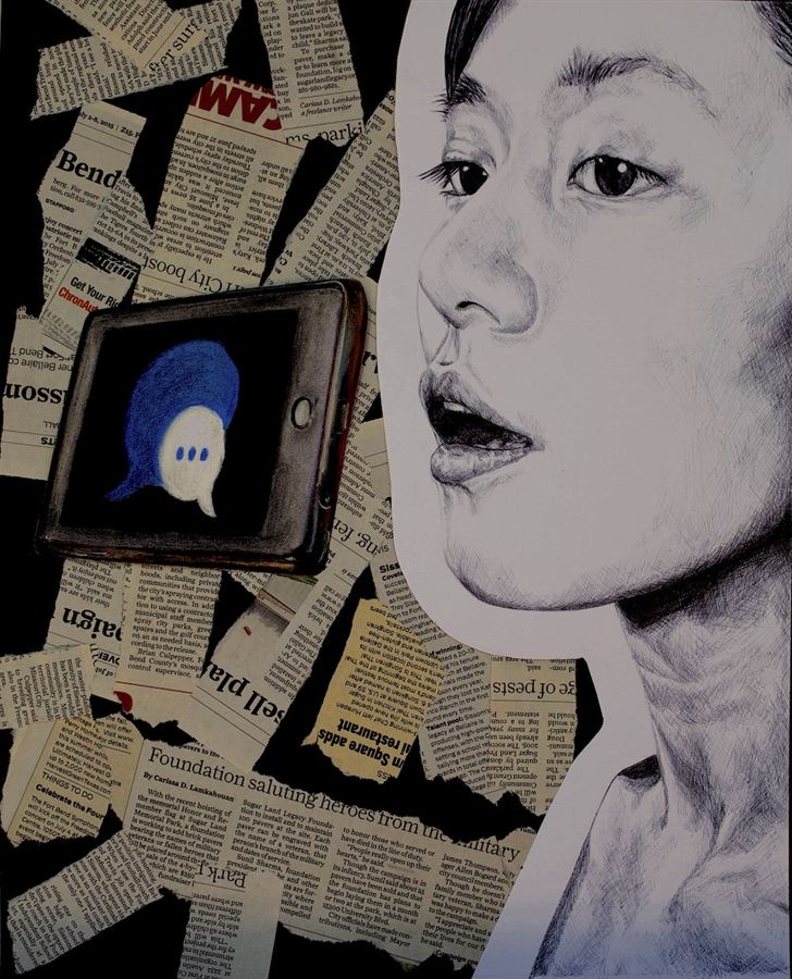 Portrait on newsprint - drawing by Han Wen Zhang