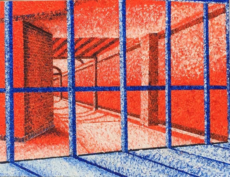 Red corridor - drawing by Han Wen Zhang